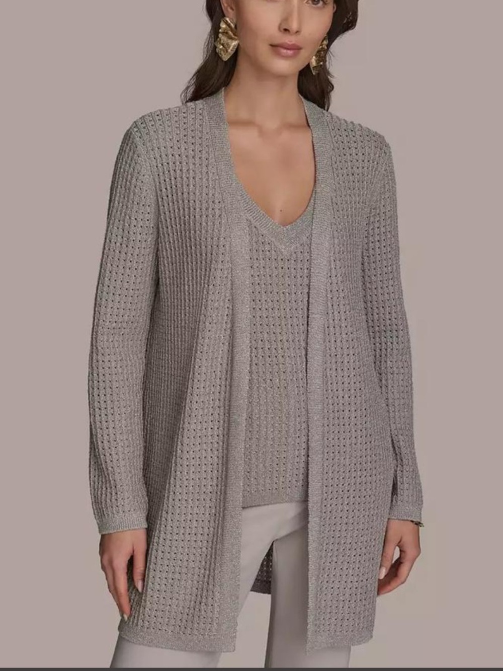 Donna Karan
Women's Metallic Open-Weave Cardigan